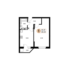 Квартира 45,3 м², 1-комнатная - изображение 1