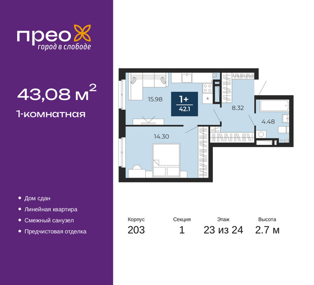 40,3 м², 1-комнатная квартира 6 400 000 ₽ - изображение 69