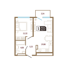 Квартира 42,8 м², 1-комнатная - изображение 1