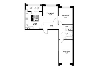 Квартира 74,4 м², 3-комнатная - изображение 1