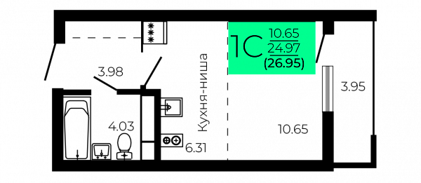 Квартира 27 м², студия - изображение 1
