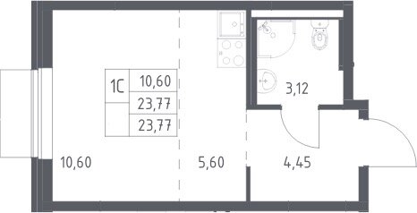 Квартира 23,7 м², студия - изображение 1