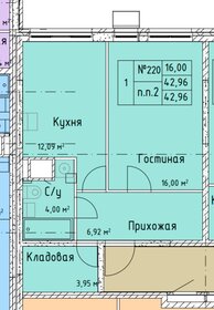 Квартира 43 м², 1-комнатная - изображение 1