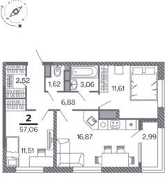 Квартира 55,6 м², 2-комнатная - изображение 1