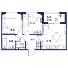 Квартира 52,4 м², 2-комнатная - изображение 2