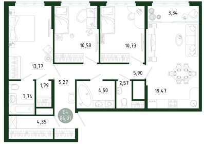 Квартира 86 м², 3-комнатная - изображение 1