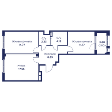 Квартира 60,8 м², 2-комнатная - изображение 3
