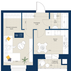 Квартира 34,7 м², 1-комнатная - изображение 5