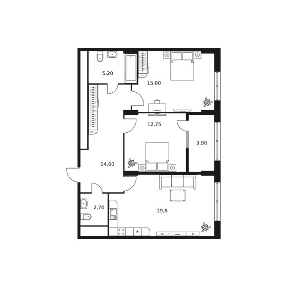 80 м², 3-комнатная квартира 13 300 000 ₽ - изображение 132
