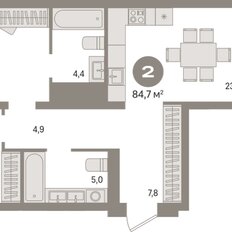 Квартира 84,7 м², 2-комнатная - изображение 3