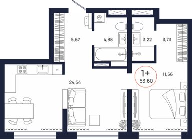 Квартира 53,6 м², 1-комнатная - изображение 3