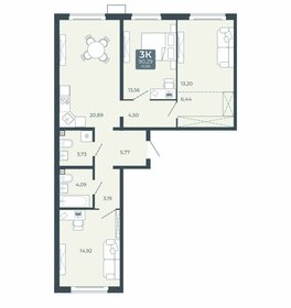 Квартира 90,3 м², 3-комнатная - изображение 2