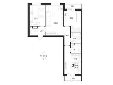 Квартира 79,7 м², 3-комнатная - изображение 1