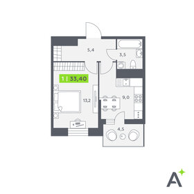 Квартира 33,4 м², 1-комнатная - изображение 1