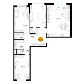 Квартира 100,9 м², 3-комнатная - изображение 1