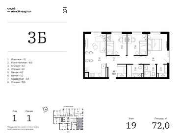 Квартира 72 м², 3-комнатная - изображение 1
