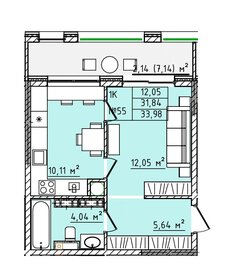 Квартира 34 м², 1-комнатная - изображение 1