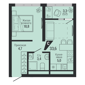 Квартира 33,6 м², 1-комнатная - изображение 1