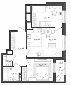 Квартира 61,3 м², 2-комнатная - изображение 1