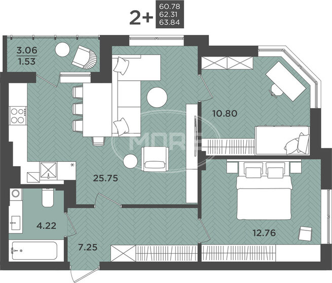 62,3 м², 2-комнатная квартира 6 180 000 ₽ - изображение 118