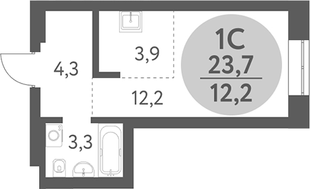 Квартира 23,7 м², студия - изображение 1