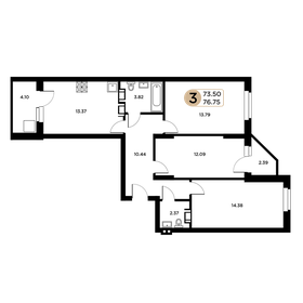 Квартира 76,1 м², 3-комнатная - изображение 1