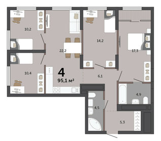 Квартира 95,1 м², 4-комнатная - изображение 2