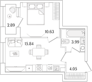 Квартира 36 м², 1-комнатная - изображение 1