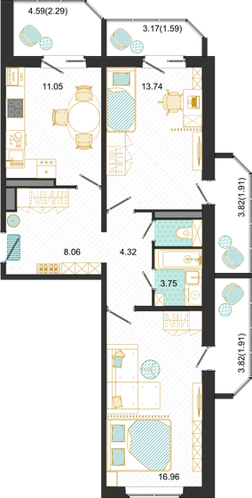 68 м², 2-комнатная квартира 9 200 000 ₽ - изображение 56