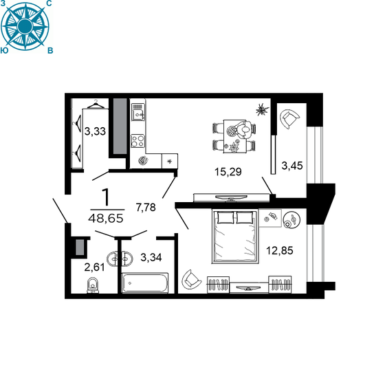 39,5 м², 1-комнатная квартира 7 990 000 ₽ - изображение 66