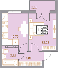 Квартира 33,4 м², 1-комнатная - изображение 1
