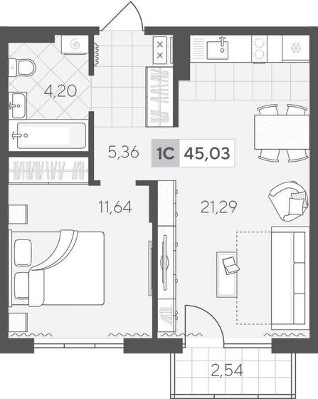 45 м², 1-комнатная квартира 5 630 000 ₽ - изображение 27