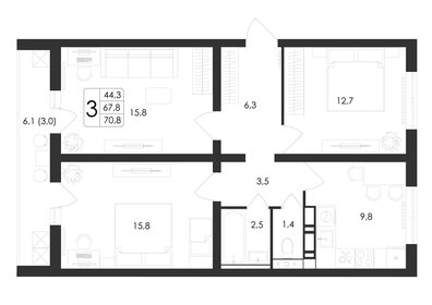 Квартира 70,8 м², 3-комнатная - изображение 1