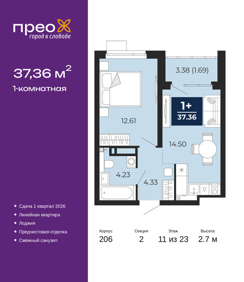 40,3 м², 1-комнатная квартира 6 400 000 ₽ - изображение 80