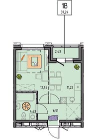 Квартира 37,2 м², 1-комнатная - изображение 1