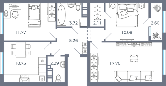 Квартира 70,8 м², 3-комнатная - изображение 1