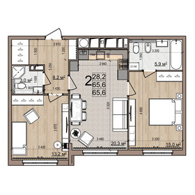 Квартира 65,6 м², 2-комнатная - изображение 1