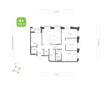 Квартира 112 м², 4-комнатная - изображение 1