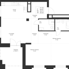Квартира 89,7 м², 2-комнатная - изображение 3
