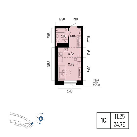 21,9 м², 1-комнатная квартира 5 915 400 ₽ - изображение 28