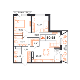 Квартира 80,6 м², 2-комнатная - изображение 1