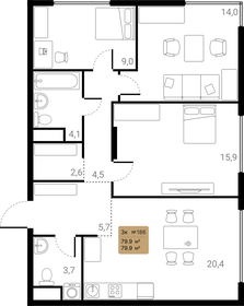 Квартира 79,9 м², 3-комнатная - изображение 2
