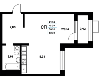Квартира 50,4 м², студия - изображение 1
