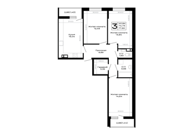 Квартира 77,6 м², 3-комнатная - изображение 1