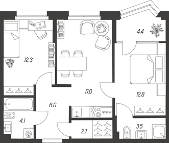 Квартира 62,8 м², 2-комнатная - изображение 1