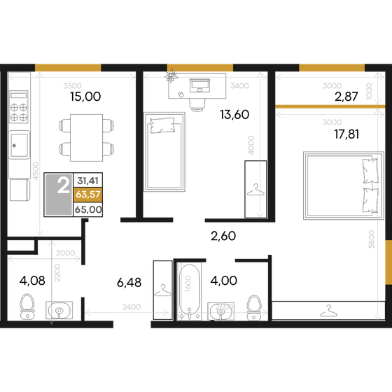 51,2 м², 2-комнатная квартира 11 471 040 ₽ - изображение 38