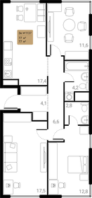 Квартира 77 м², 3-комнатная - изображение 2