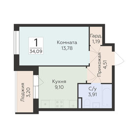 Квартира 34,1 м², 1-комнатная - изображение 1