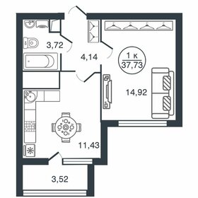Квартира 37,7 м², 1-комнатная - изображение 1