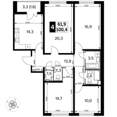 Квартира 100,7 м², 4-комнатная - изображение 2